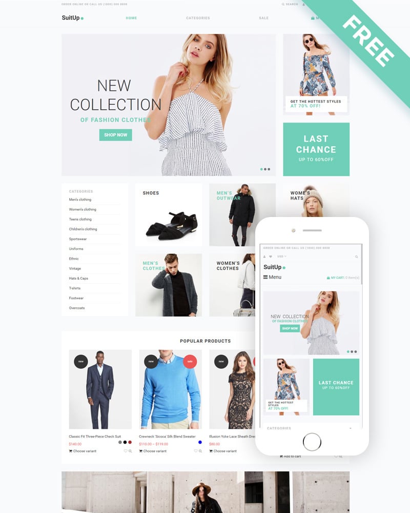SuitUP - Tema Shopify elegante gratuito per negozi di moda - Ecom Necks